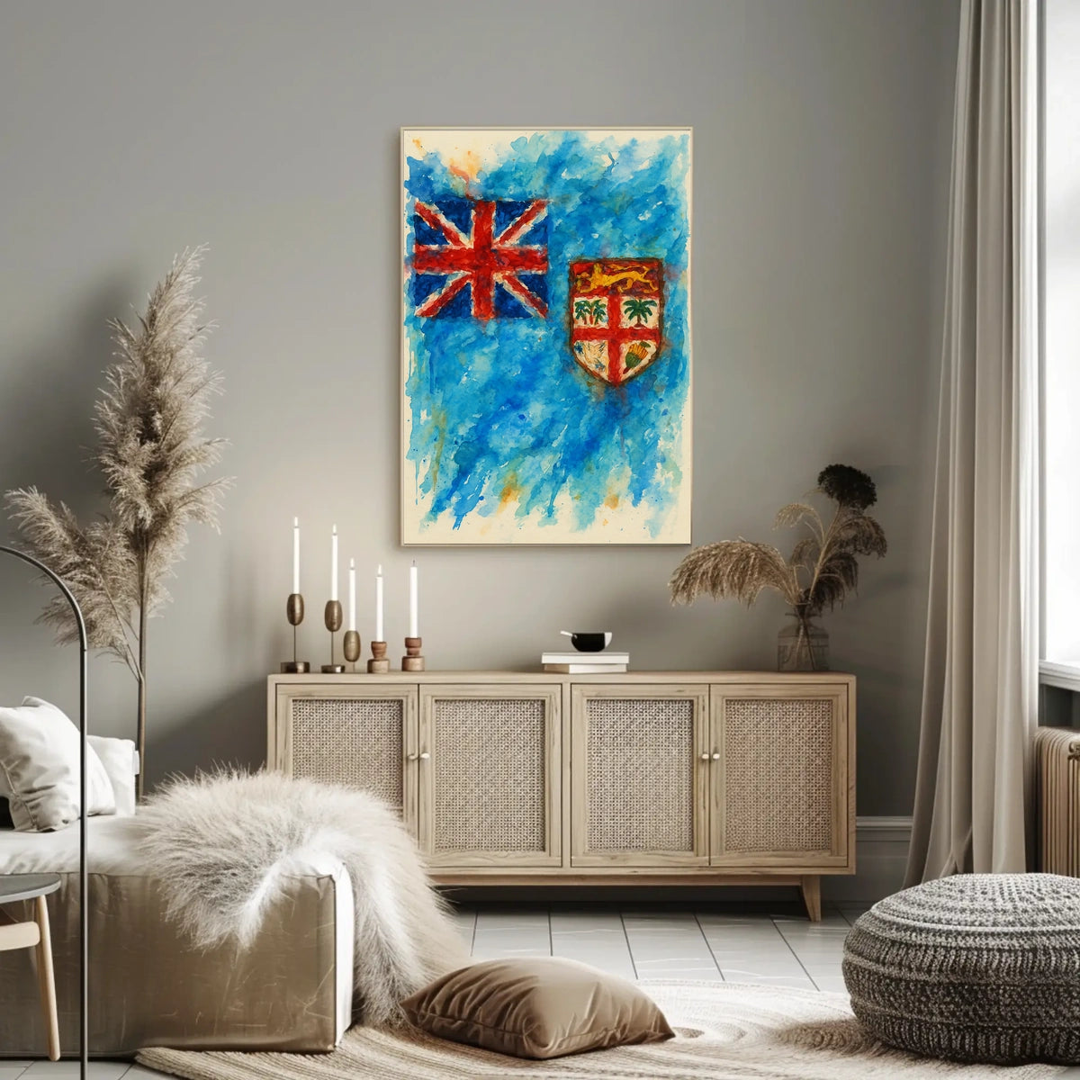 Fiji Flag Watercolor Wanderlust Poster