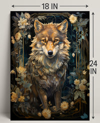 Majestic Wolf In Floral Frame Poster PosterGoat