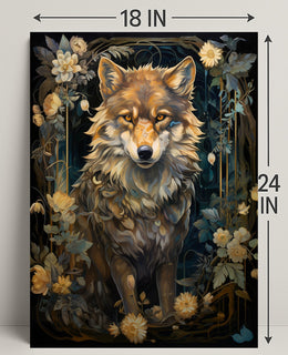 Majestic Wolf In Floral Frame Poster PosterGoat
