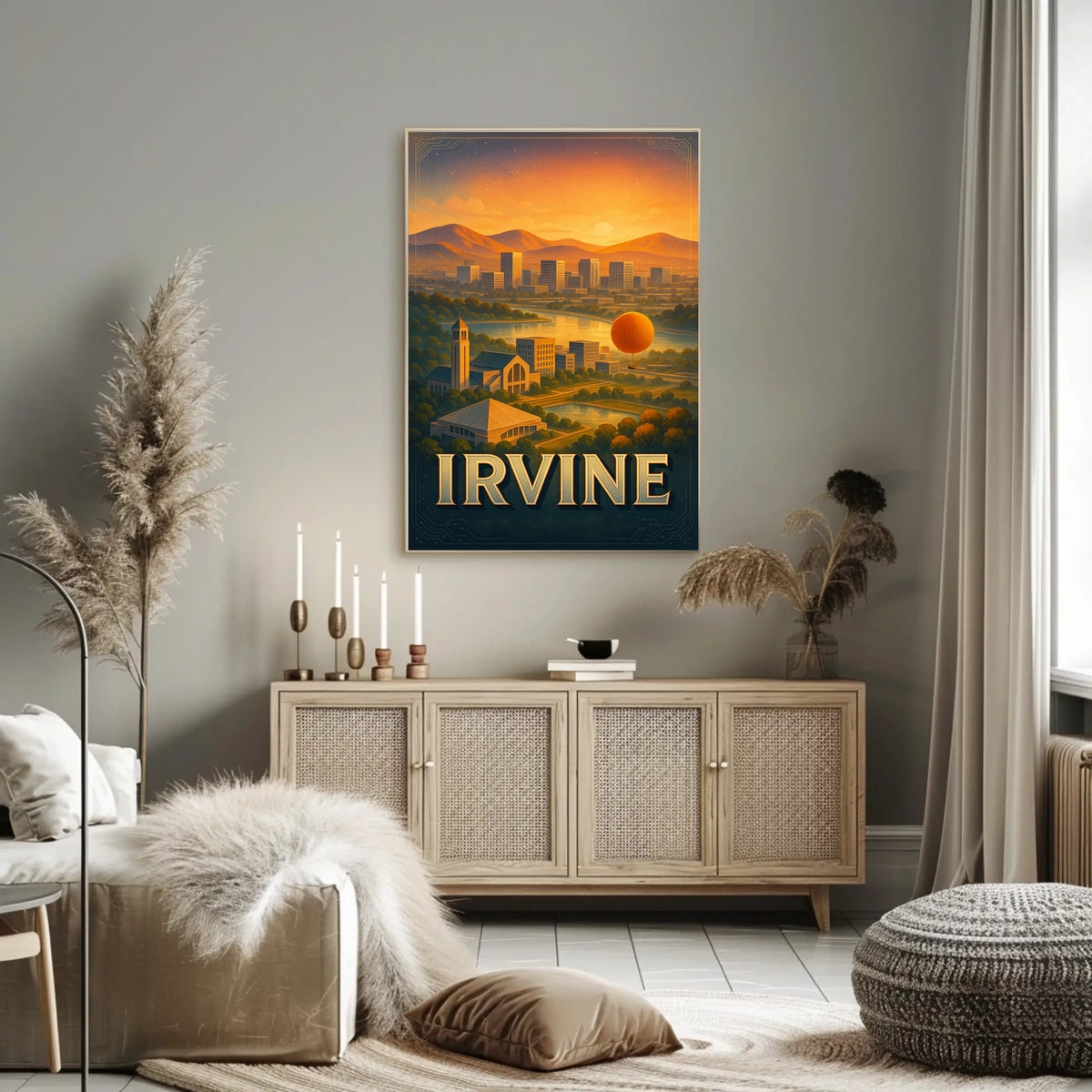 Irvine Scenic View Hot Air Balloon City Skyline Mountains Poster