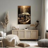 Classic Car in Autumn Reflection Poster PosterGoat