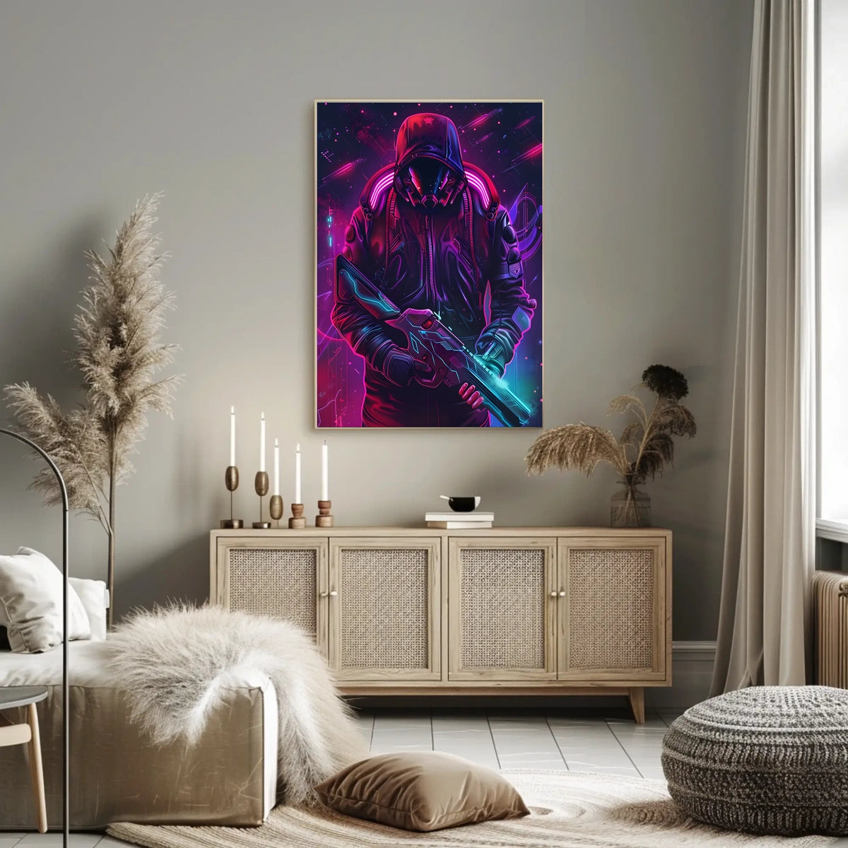 Neon Cyber Warrior Poster