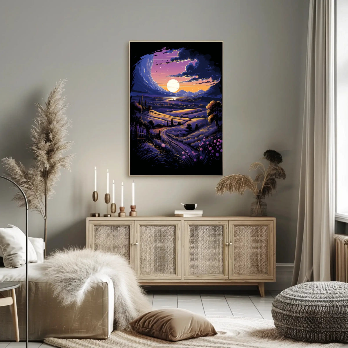 Dreamy Landscape Poster: Moonlit Path at Dusk
