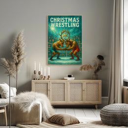 Whimsical Reindeer Wrestling Festive Christmas Sports Poster