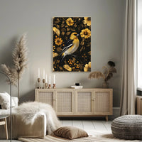 Elegant Yellow Bird Perched Among Flowers Animal Poster