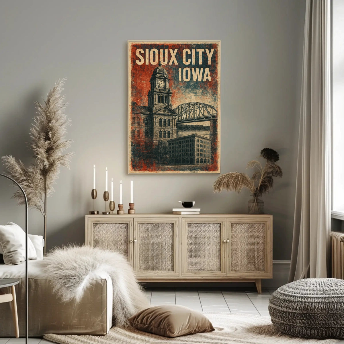 Sioux City Clock Tower Retro Americana Poster
