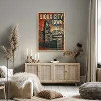 Sioux City Clock Tower Retro Americana Poster