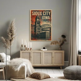Sioux City Clock Tower Retro Americana Poster