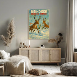 Reindeer Soccer Match: Whimsical Holiday Poster Art