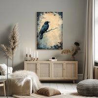 Stylized Raven on Branch Artistic Animal Poster