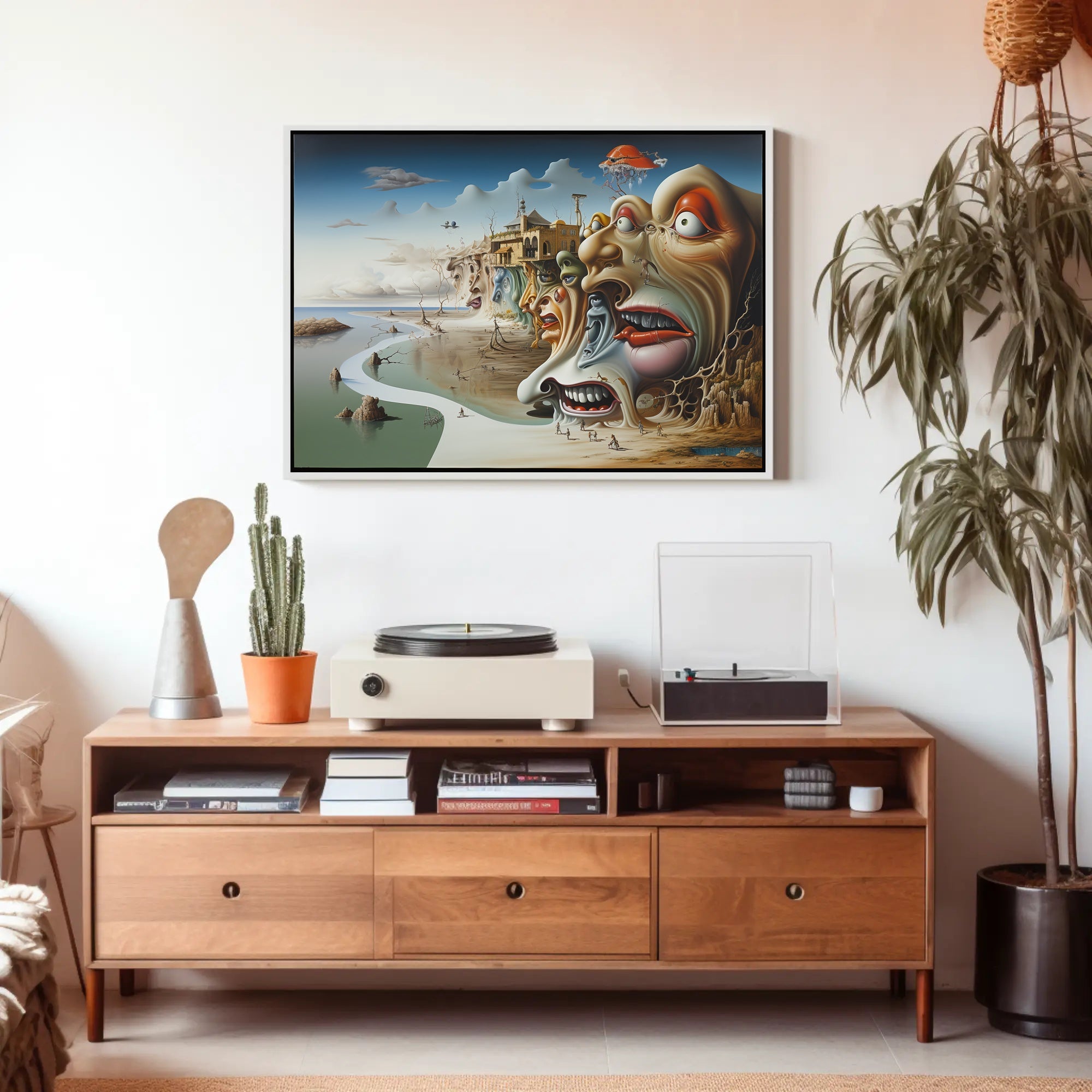 Surreal Faces Cliffside Dreamlike World Artistic Poster