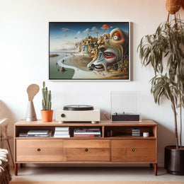 Surreal Faces Cliffside Dreamlike World Artistic Poster
