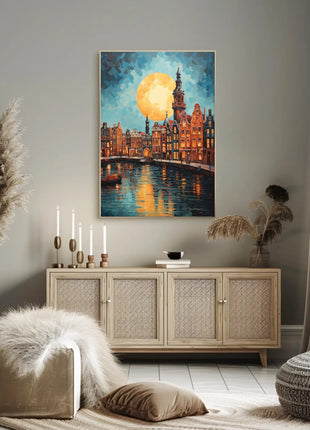 Amsterdam Canal Scene: Vibrant Impressionist Travel Poster