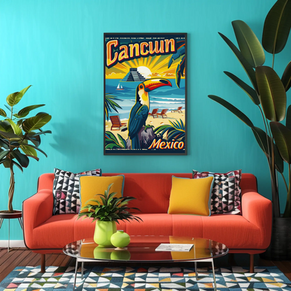 Tropical Sunset in Cancun Vintage Poster