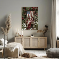 rustic garden chair with an old American flag draped Poster