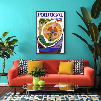 Fly TWA to Portugal Vintage Travel Poster