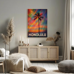 Vibrant Honolulu Skyline Digital Painting Poster