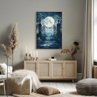 Mysterious Moonlit Gate Scene Artistic Poster