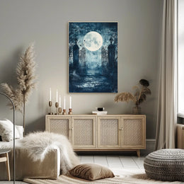Mysterious Moonlit Gate Scene Artistic Poster