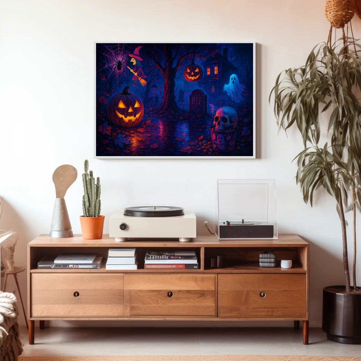 Halloween Night Spectacle Gothic Photography Realism NYC Skyline Spooky Vibe Urban Decor Lovers Poster