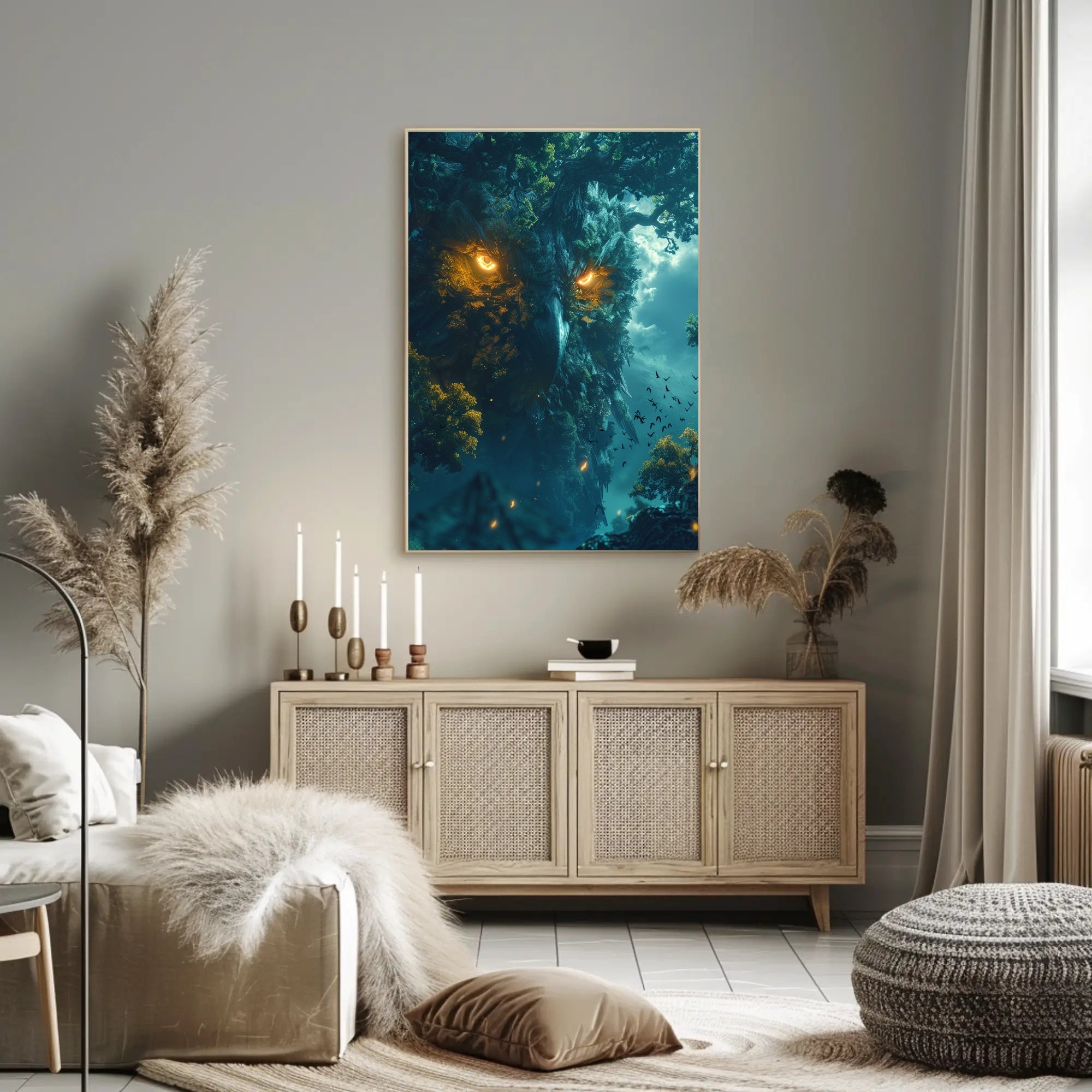Enchanted Owl Tree Surreal Scene Fantasy or Mythology Poster PosterGoat
