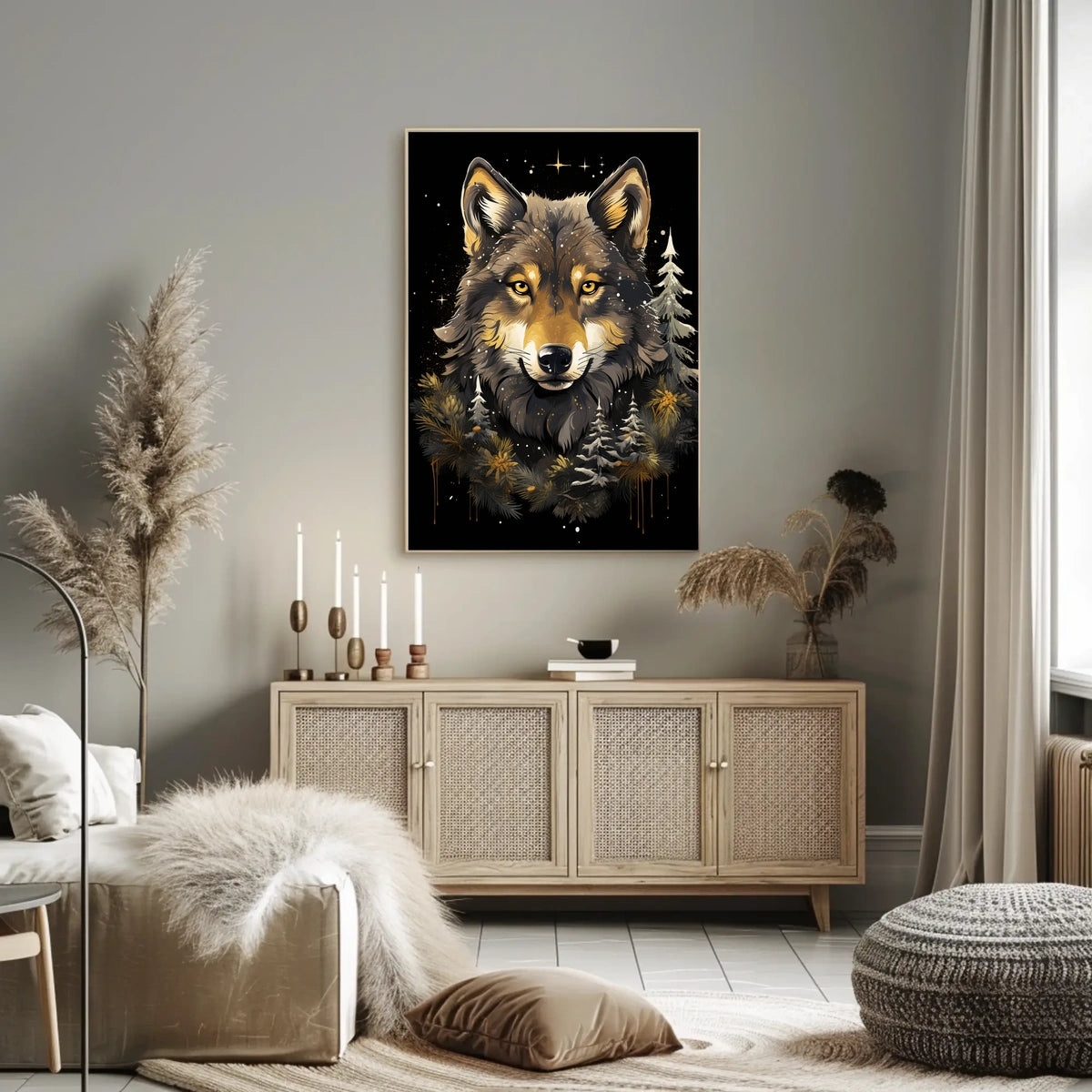 Stylized Wolf Against Dark Background Animal Poster