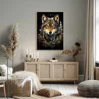 Stylized Wolf Against Dark Background Animal Poster