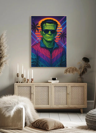 Frankenstein Monster Miami Vibes Pop Culture Poster