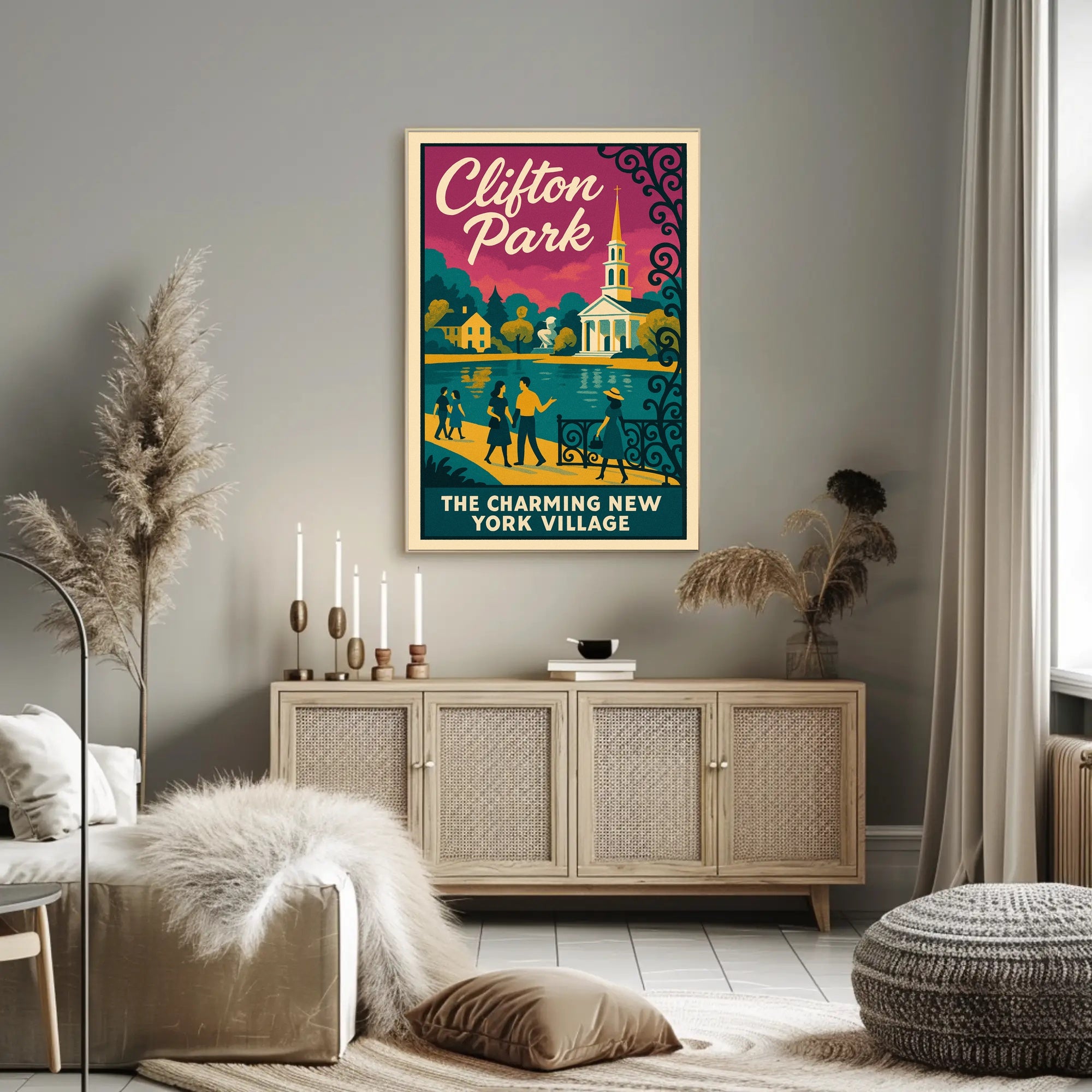 Clifton Park: Vintage Mid-Century New York Travel Poster