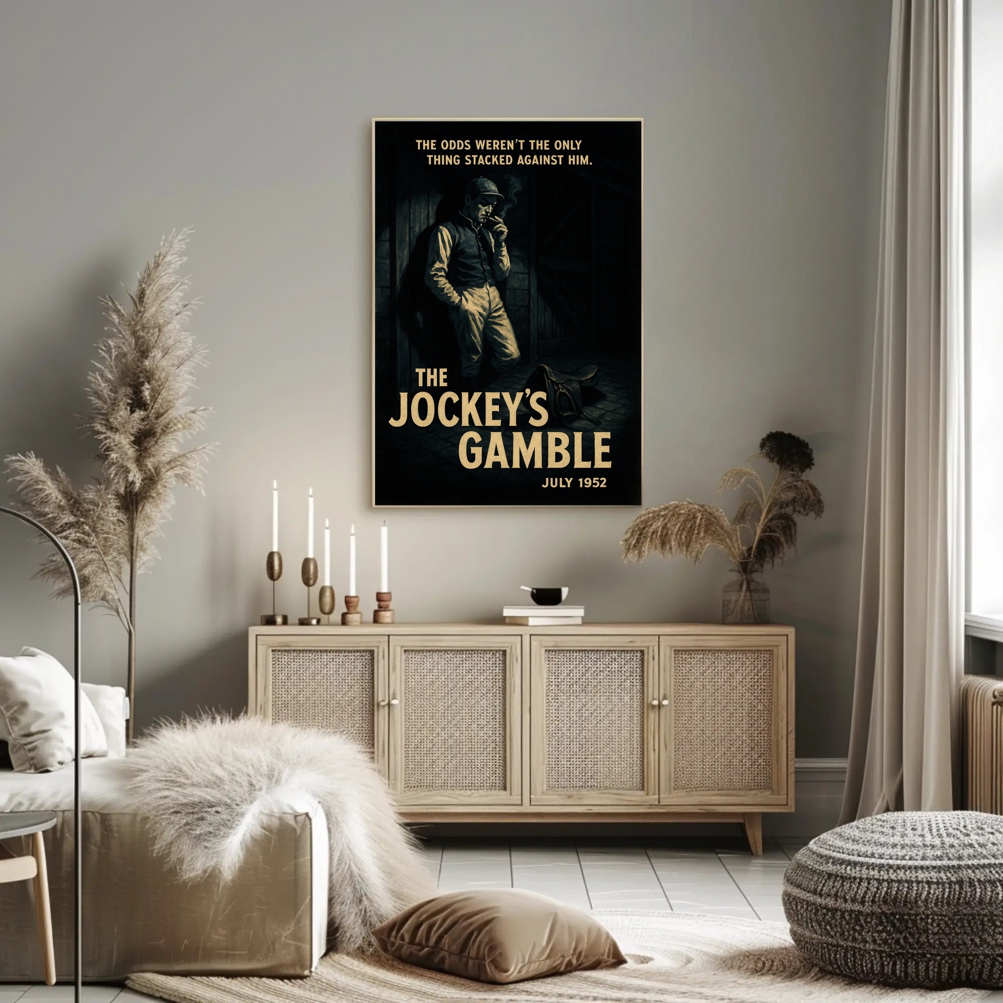 Vintage Jockey in Noir-Inspired Sports Poster