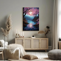 Tranquil Cherry Blossom Lake Poster