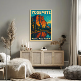 Yosemite Vintage Adventure El Capitan Landscape Retro Travel Art Deco Scenic Nature Lovers Poster