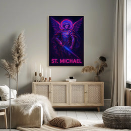 Neon Saint Michael Poster