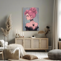 Gothic Elegance Woman Illustration Spider Tattoo Poster