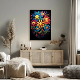 Vibrant Smiley Flowers Pop Art Poster for Joy