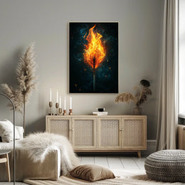 Fiery Matchstick Surrealism: Modern Art Poster