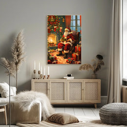 Santa Claus by the Fireplace Poster