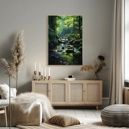 Serene Forest Stream Scene in National Park Poster