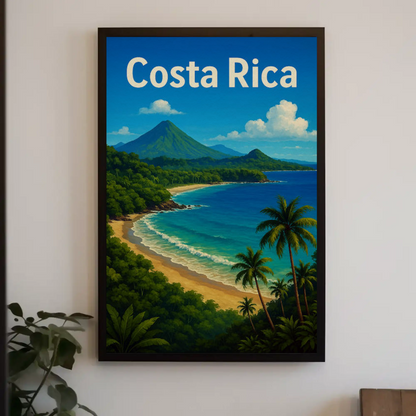 Costa Rica Tropical Coast Volcano View Travel Poster
