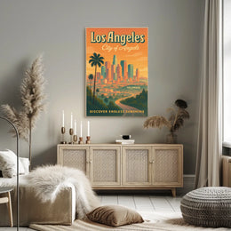 Los Angeles Retro Skyline Travel Poster Art Print