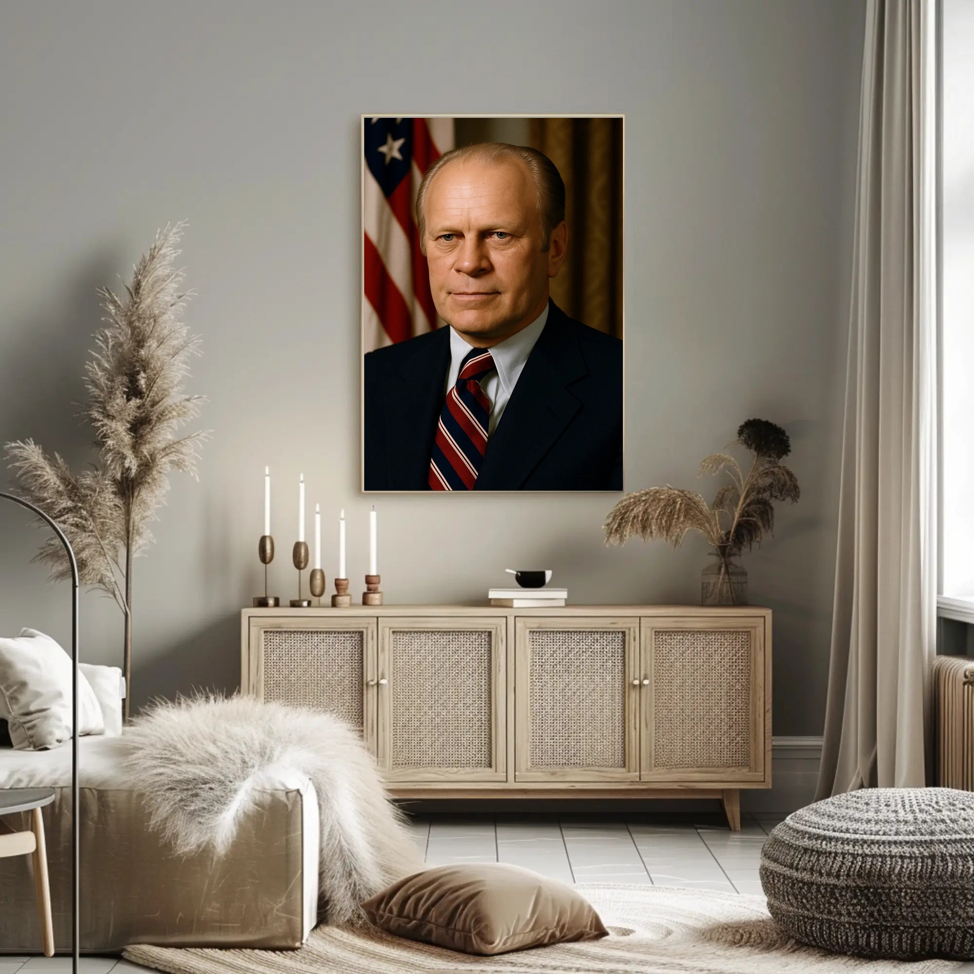 Presidential Portrait with American Flag Historical Poster