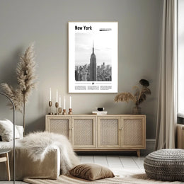 New York City Skyline Monochrome Poster Vintage Wall Art