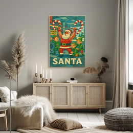 Santa's Festive Workout Vintage Christmas Poster