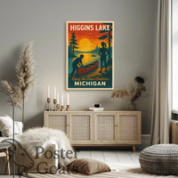 Higgins Lake Vintage Travel Adventure Travel Poster
