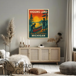 Higgins Lake Vintage Travel Adventure Travel Poster
