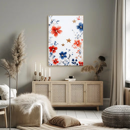 Three Stars With Loose Red And Blue Florals Artwork Poster