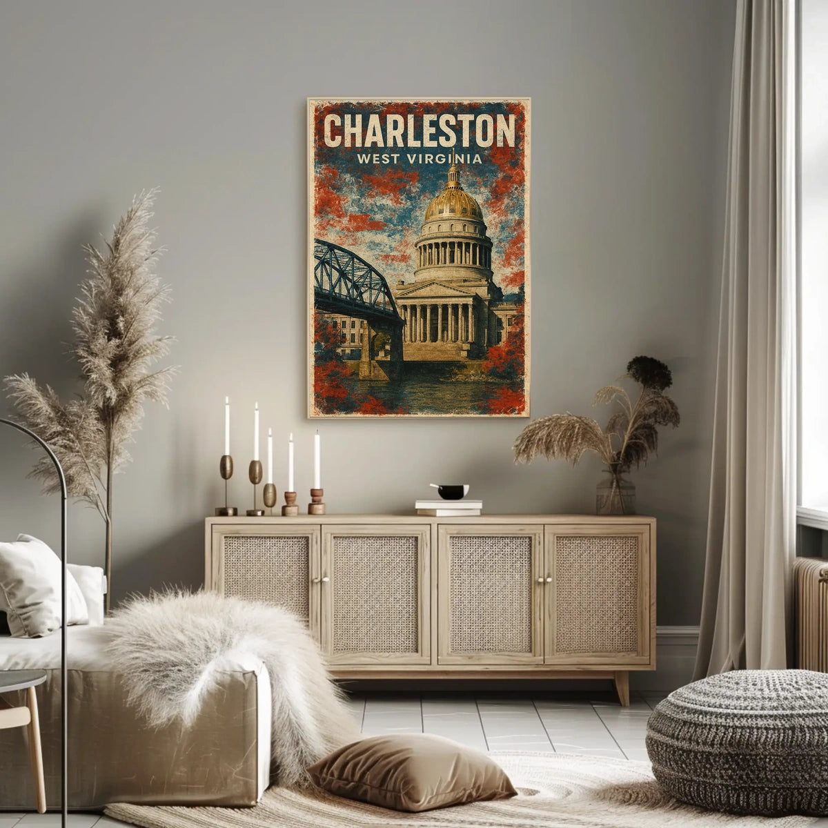 Charleston WV Skyline Wanderlust Minimalist Poster