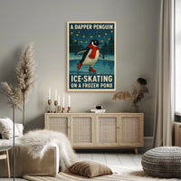 A Dapper Penguin Ice-Skating Poster