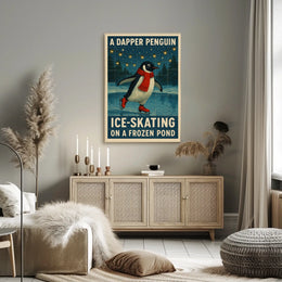 A Dapper Penguin Ice-Skating Poster