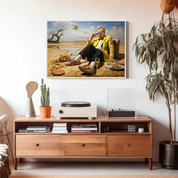 Desert Whimsy: Surreal Oasis Scene Artistic Poster